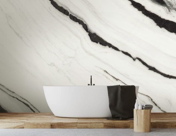 White and marble bathroom close up marble wallpaper mural in bathroom
