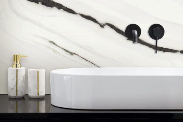 Elegant bathroom washbasin marble wallpaper mural in bathroom