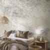 Wooden bedroom design with gallery wall frame mockup in loft apa concrete wall paper mural