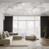 Living room with wooden decoration marble wall paper mural on ceiling