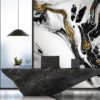 Modern luxury working table with black marble stone 3D rendering