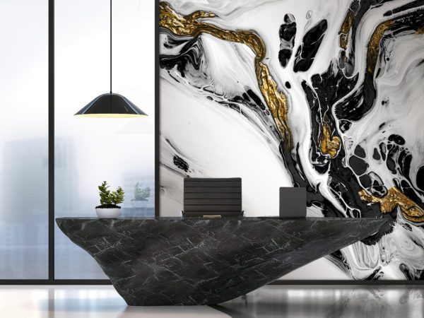 Modern luxury working table with black marble stone 3D rendering