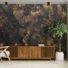 Interior of modern living room 3D rendering rough stone wall paper mural