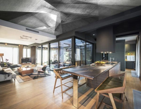 Interior of a open plan living room in a luxury penthouse apartment