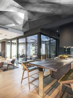 Interior of a open plan living room in a luxury penthouse apartment