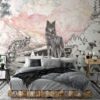 Wall paper mural of wolves on mountain