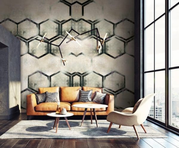 Modern living room design. Modern wallpaper mural