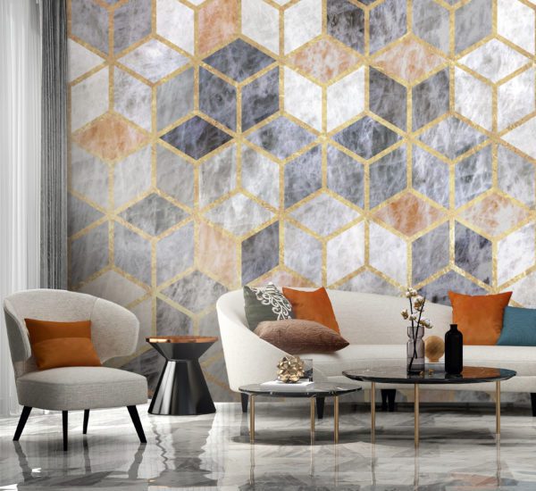 Modern luxury living room interior and decorative marble veneer wallpaper