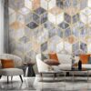 Modern luxury living room interior and decorative marble veneer wallpaper