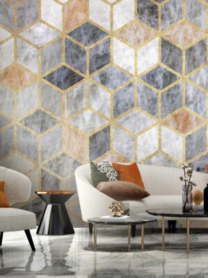 Modern luxury living room interior and decorative marble veneer wallpaper