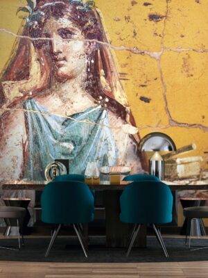 Modern dining room design of wallpaper and black marble decorative mural