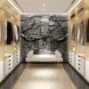 Luxury modern light wood dressing room with daybed Luxury modern light wood dressing room with daybed and charcoal zebra wallpaper mural