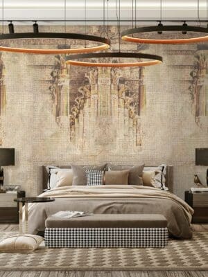 Luxurious design hotel bedroom with wood on the wall.