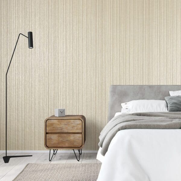Bright bedroom with a wooden bedside table and a stylish floor l JUPITER OAT BEIGE