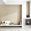 Minimalist living room with fireplace MERCURY SAND BEIGE