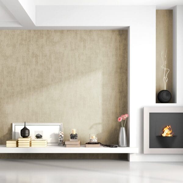 Minimalist living room with fireplace MERCURY SAND BEIGE