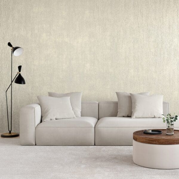Living room in beige tones with a sofa, a floor lamp, a wooden t NEPTUNE OAT BEIGE